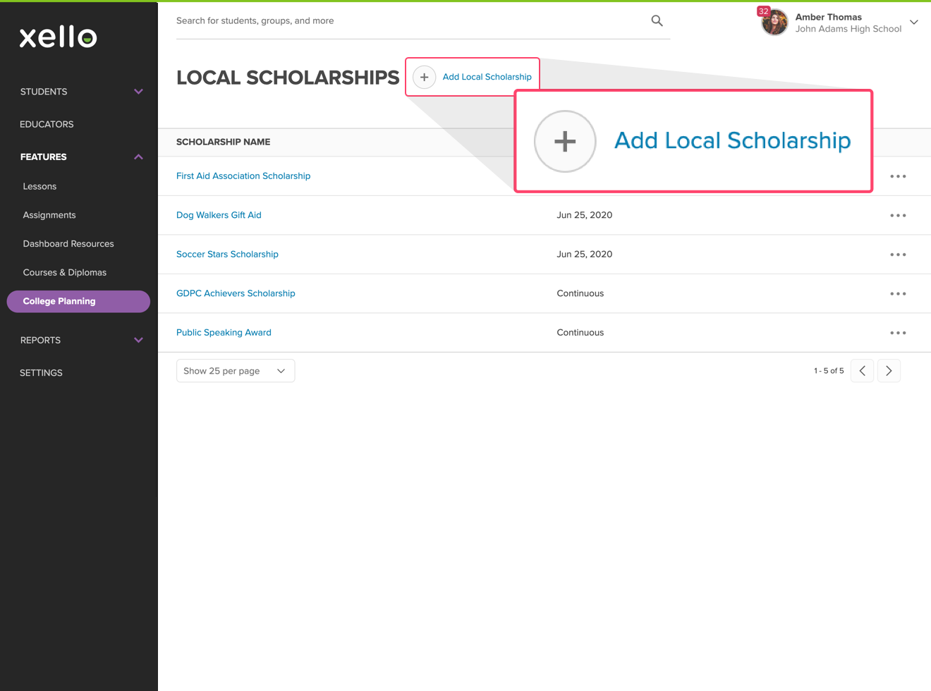 Add local scholarships