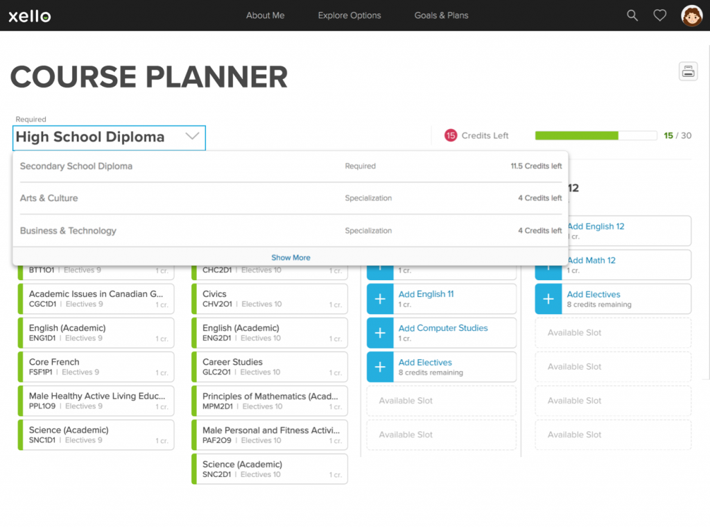 Complete Course Planning with Specializations in Xello Xello